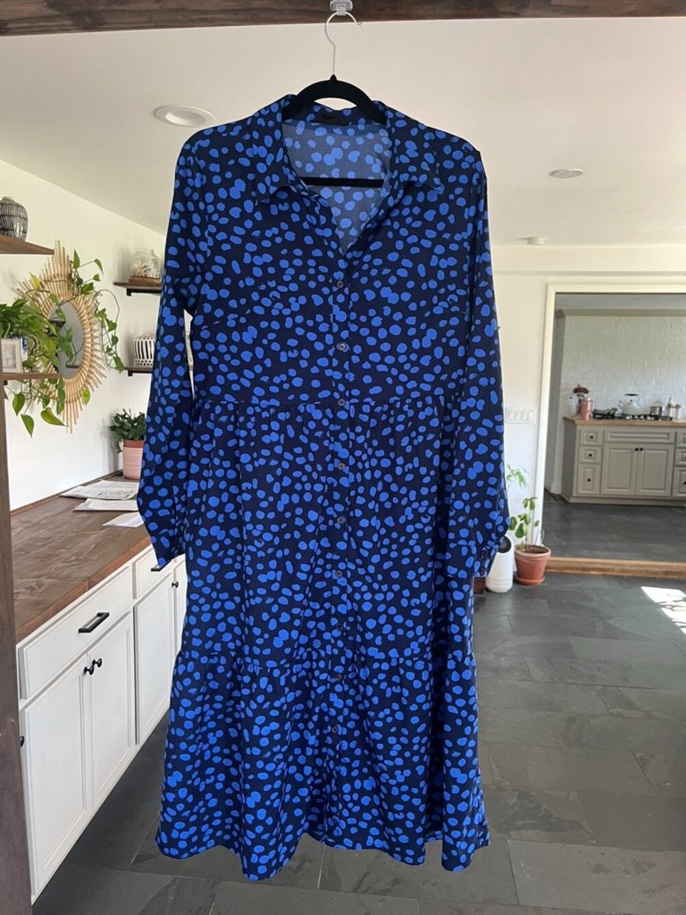 Wednesday's Girl Blue Long Sleeve Midi Dress - Size M